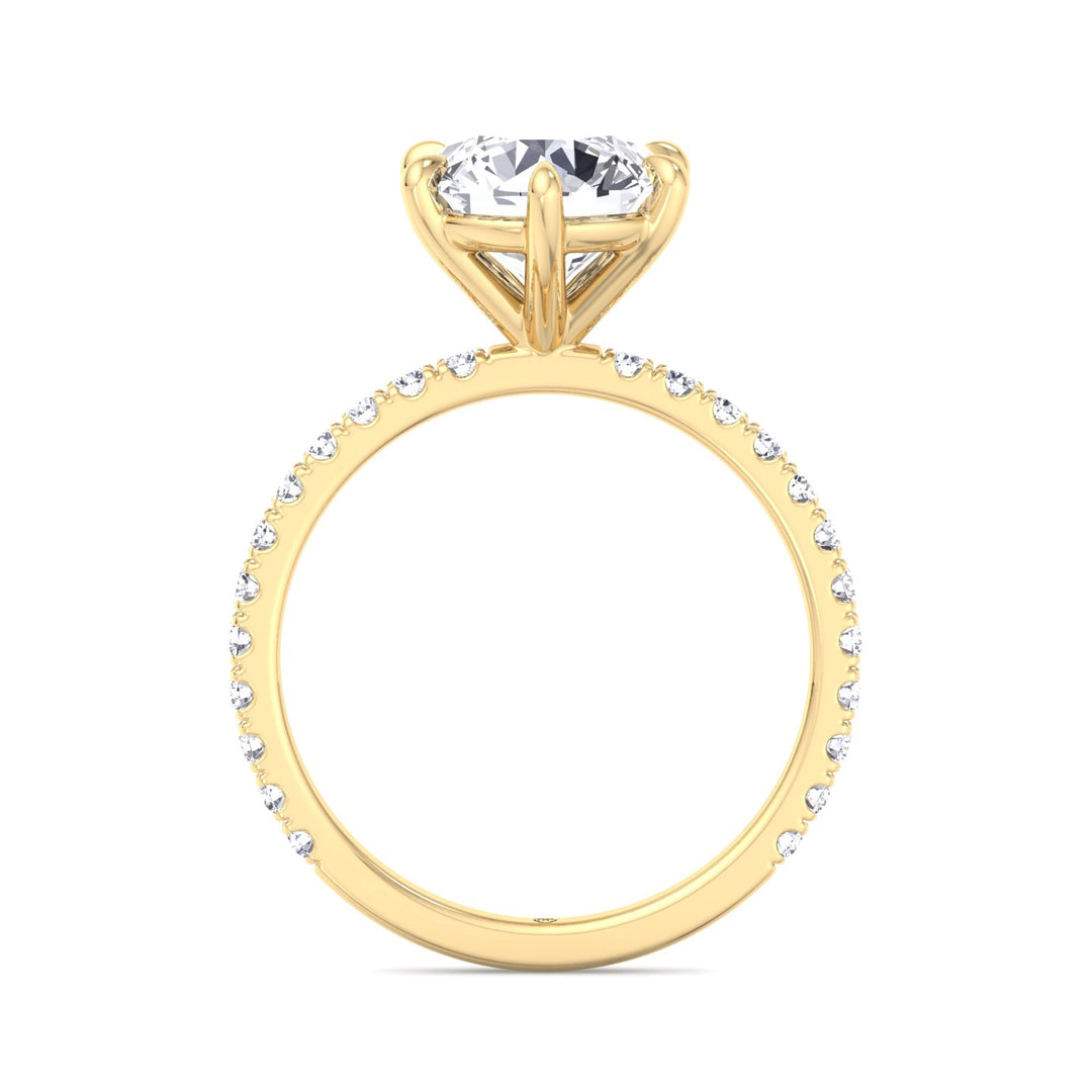 Round Cut Six Prong Engagement Ring With Pave Band
