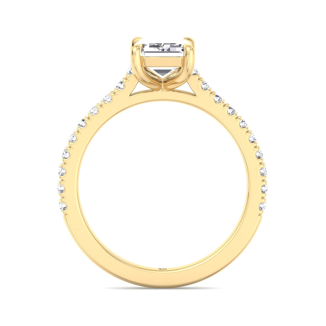 Emerald Shape Engagement Ring with Cathedral Style Pave Band