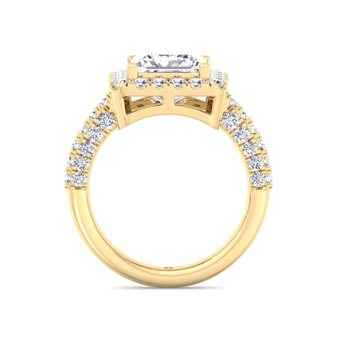 Princess Shape Halo Engagement Ring with Pave Band