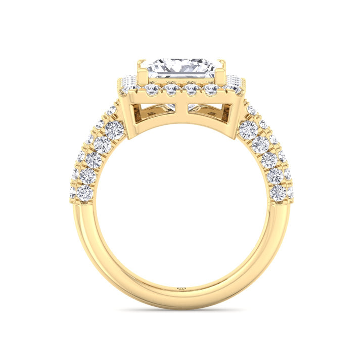 Princess Shape Halo Engagement Ring with Pave Band