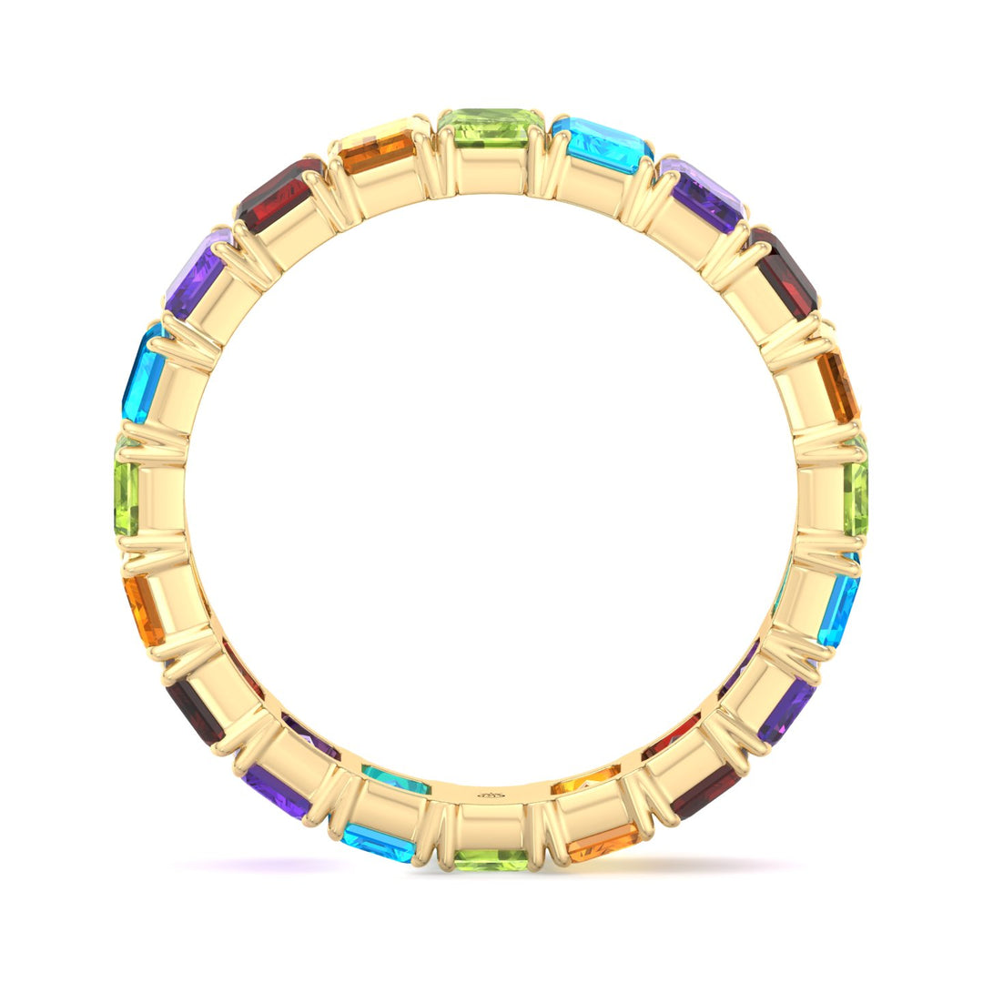 Multi Color Emerald Shape Eternity Band