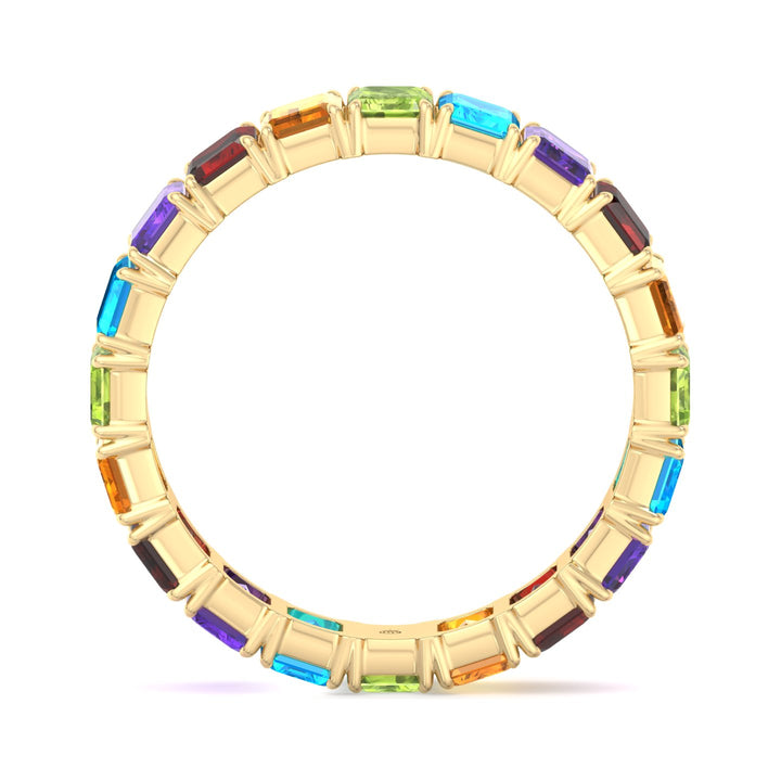 Multi Color Emerald Shape Eternity Band