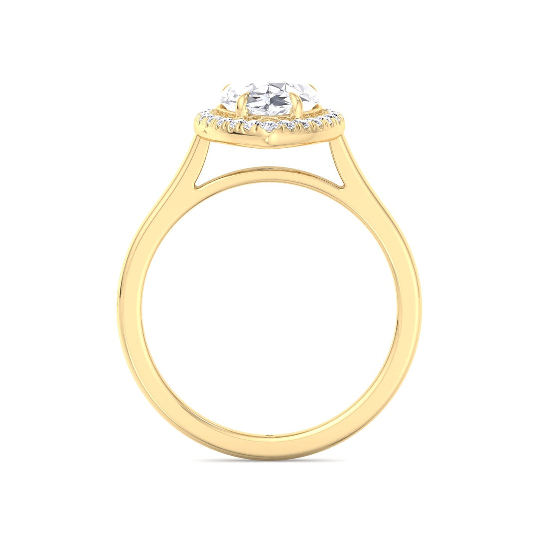 Pear Shape Engagement Ring with Halo Center and Plain Band