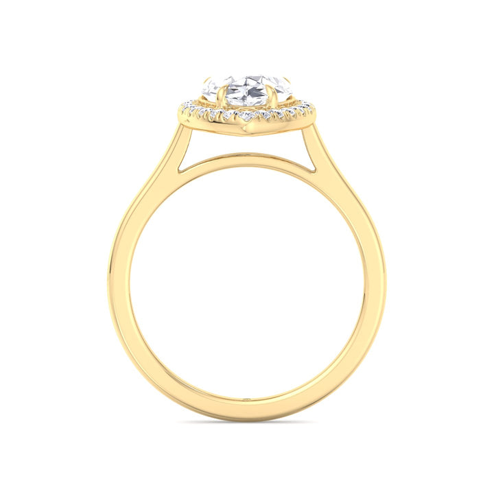 Pear Shape Engagement Ring with Halo Center and Plain Band