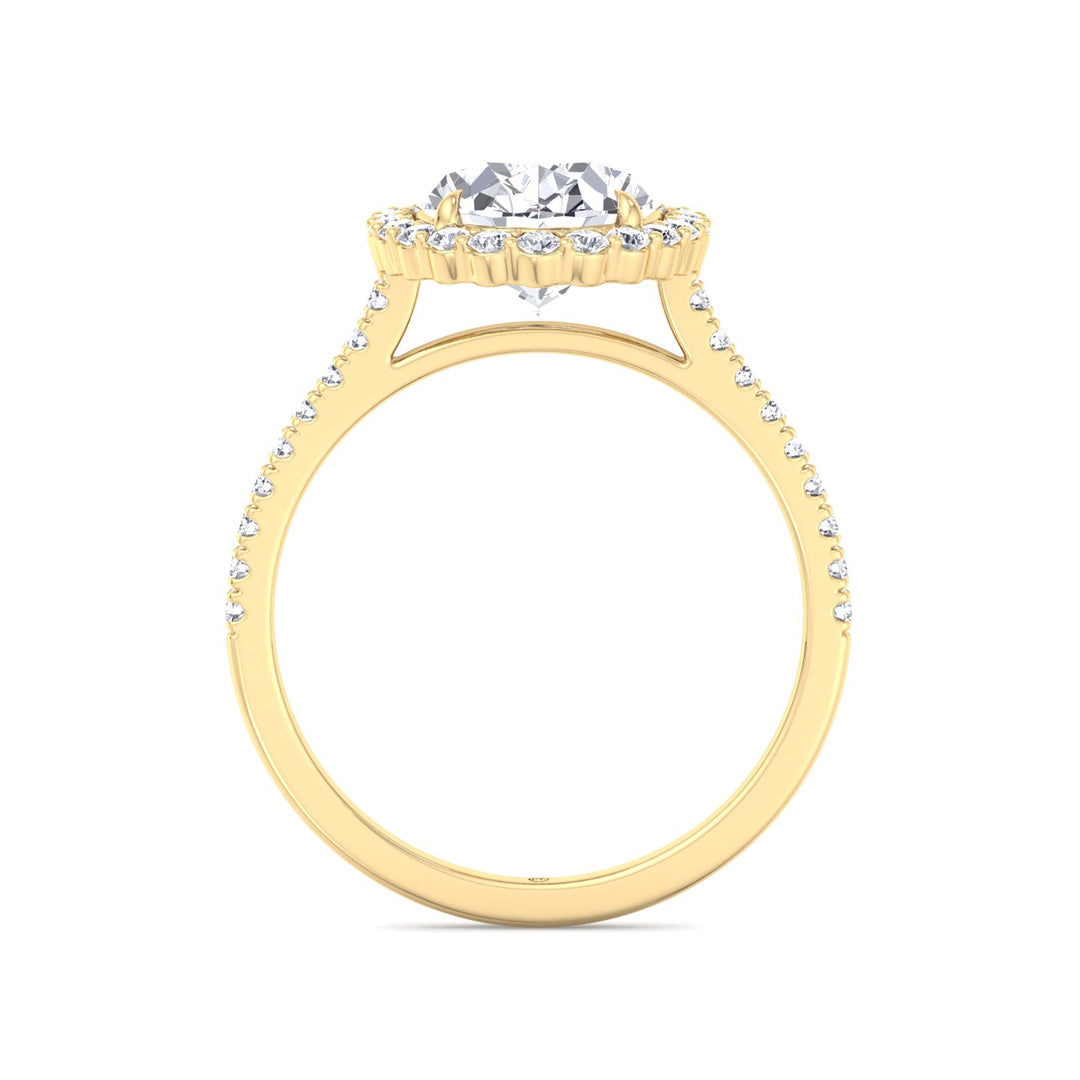 Oval Shape Scalloped Halo Engagement Ring With Pave Band