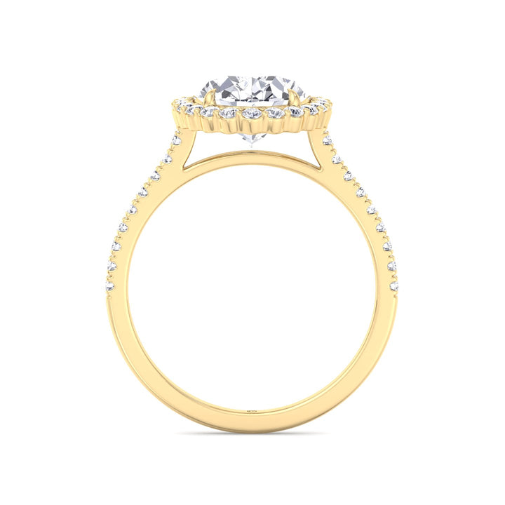 Oval Shape Scalloped Halo Engagement Ring With Pave Band