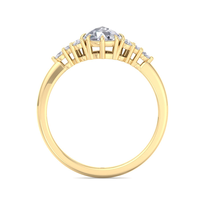 Rose Cut Round Shape Engagement Ring with Round Sidestones