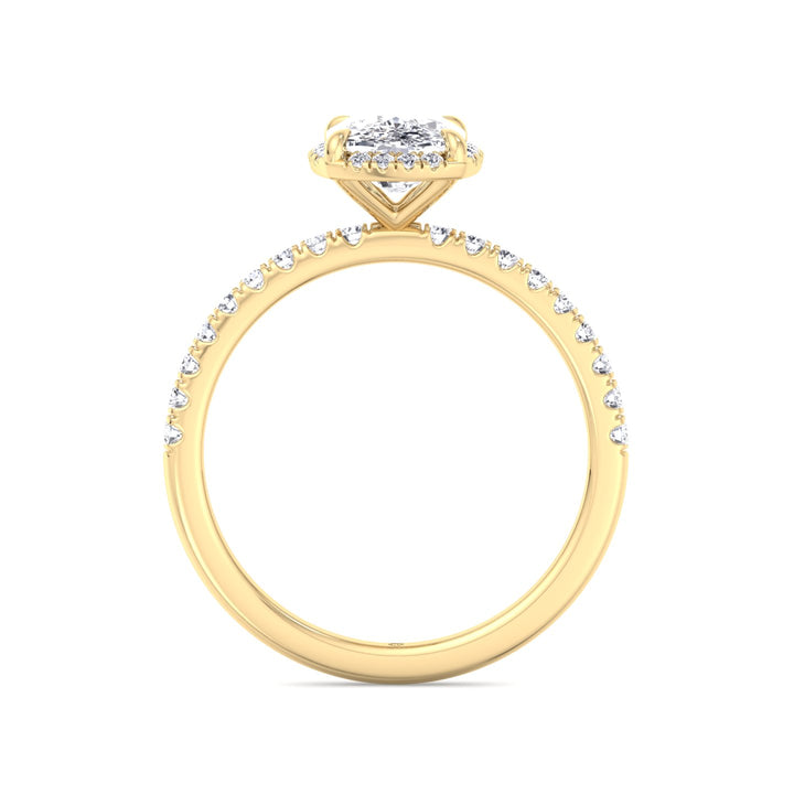 Elongated Cushion Cut Halo Engagement Ring with Pave Band