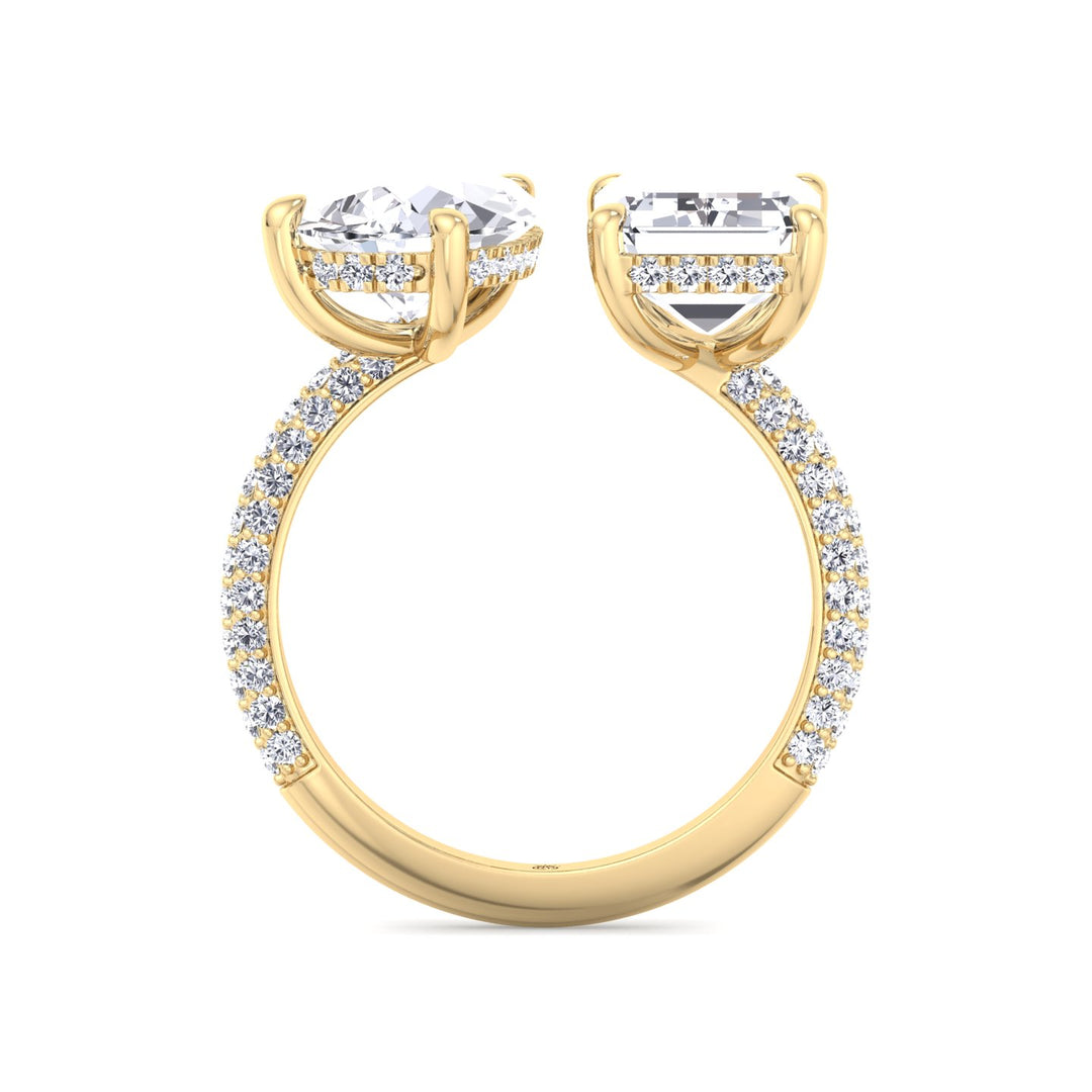 Toi Et Moi Pear &amp; Emerald Shape Hidden Halo Engagement Ring with Side Stones