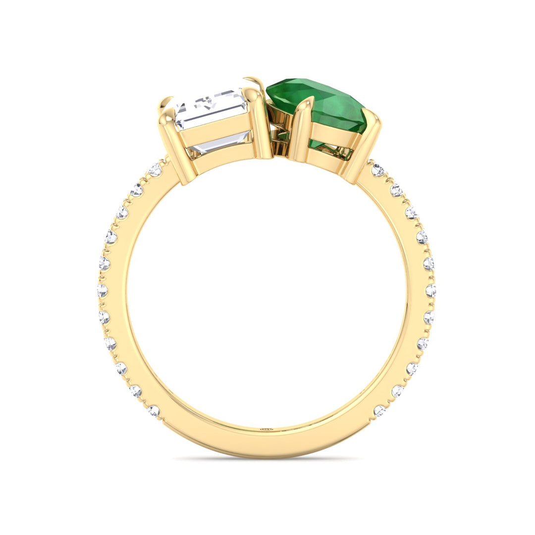 Toi Et Moi Emerald &amp; Green Pear Shape Engagement Ring With Pave Band