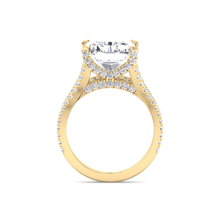 Radiant Cut Halo Engagement Ring with a Split Band