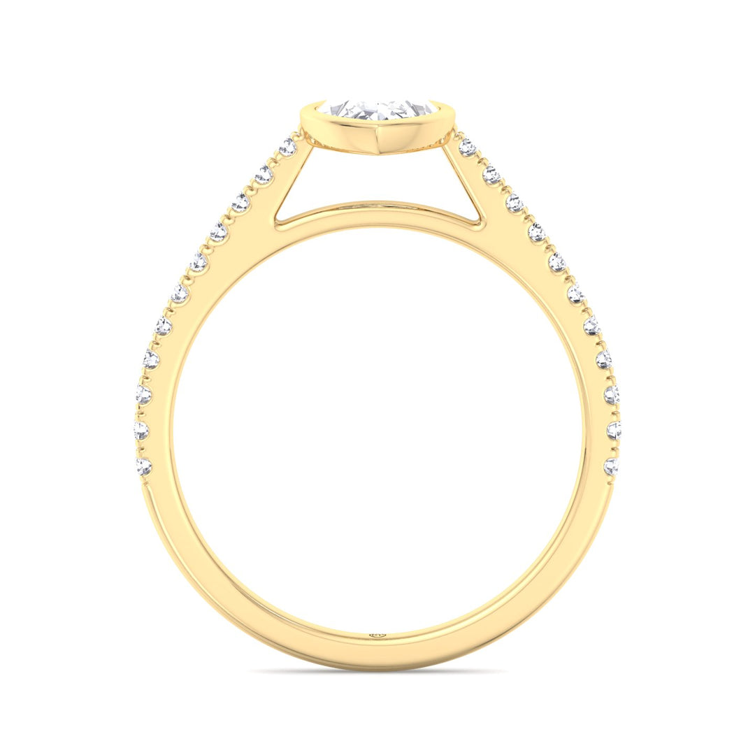 Bezel Set Marquise Shape Engagement Ring With Cathedral Style Pave Band