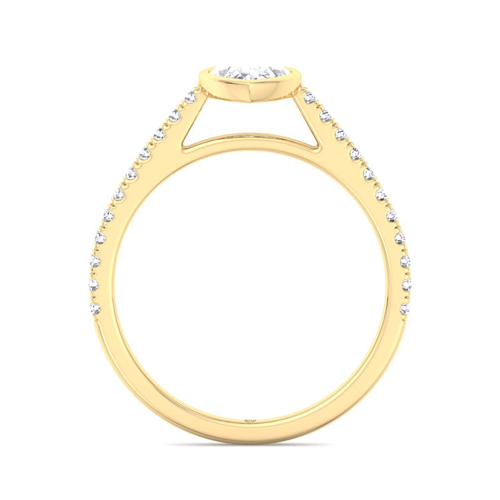Bezel Set Marquise Shape Engagement Ring With Cathedral Style Pave Band
