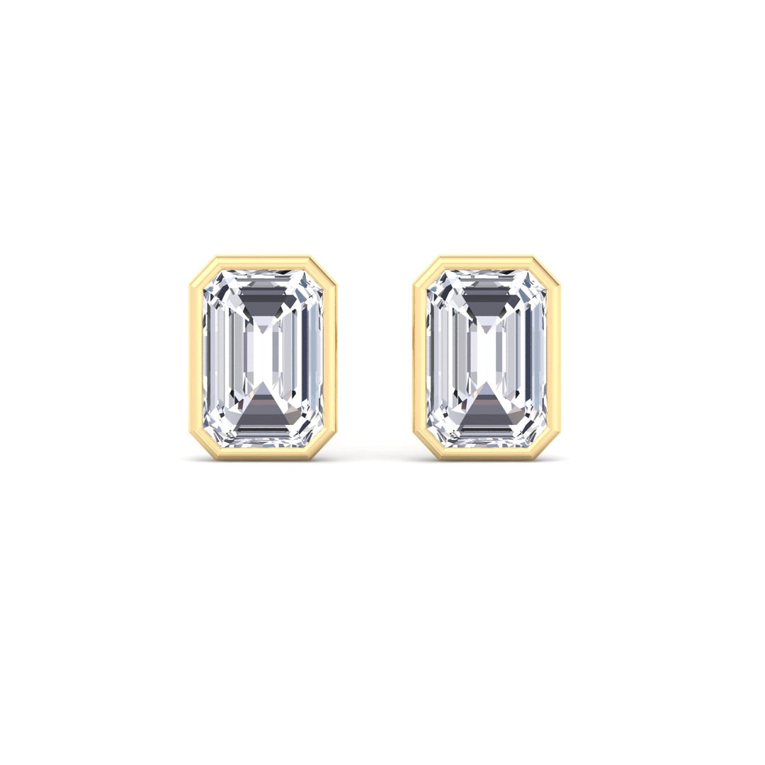 Bezel Set Emerald Shape Studs