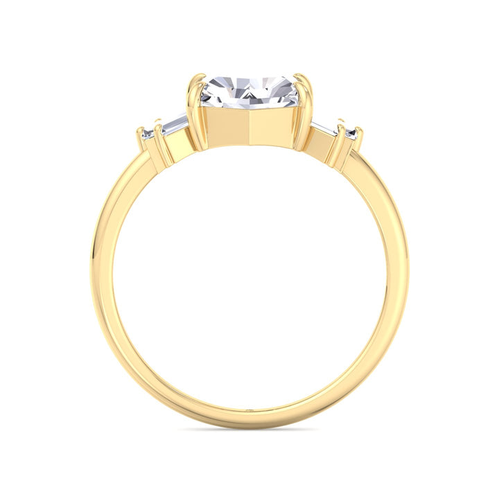 Rose Cut Hexagon Shape Engagement Ring With Tapered Baguettes