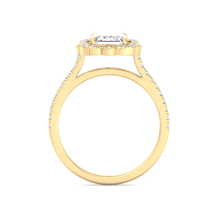 Vintage Style Emerald Cut Engagement Ring with Round Cut Sidestones