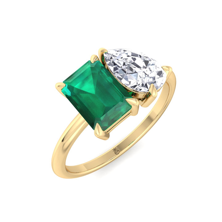 Toi et Moi Green Emerald &amp; Pear Shape Engagement Ring