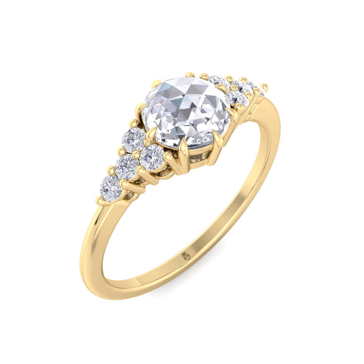 Rose Cut Round Shape Engagement Ring with Round Sidestones