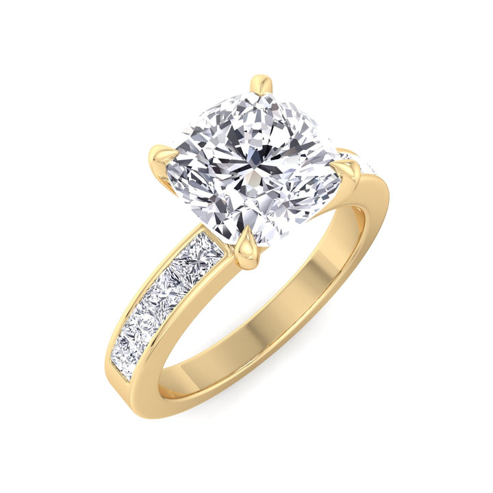 Cushion Cut Engagement Ring With Princess Cut Sidestones