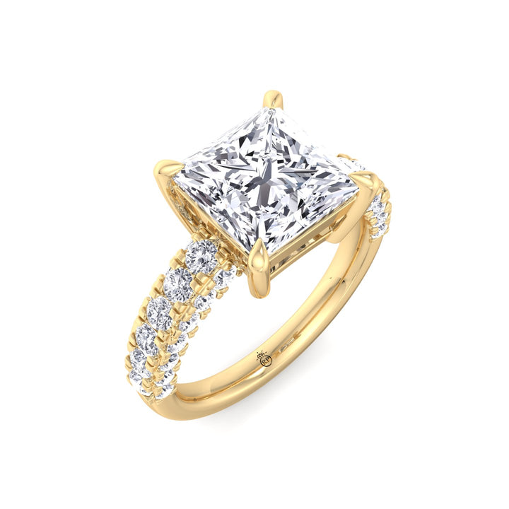Princess Shape Engagement Ring with a Halfway Pave Band