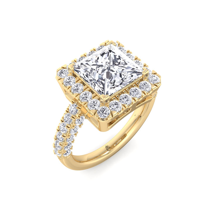 Princess Shape Halo Engagement Ring with Pave Band