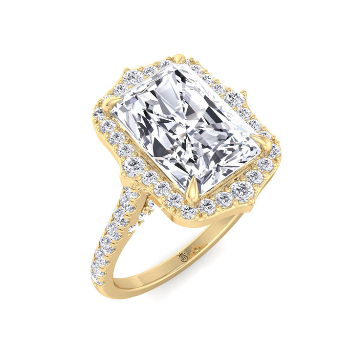 Radiant Cut Vintage Style Engagement Ring with Pave Band
