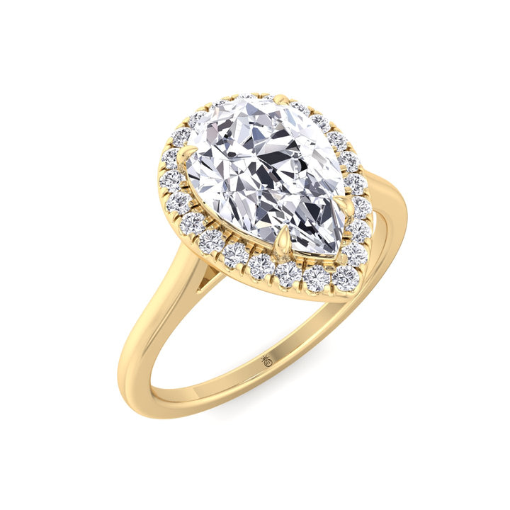 Pear Shape Engagement Ring with Halo Center and Plain Band