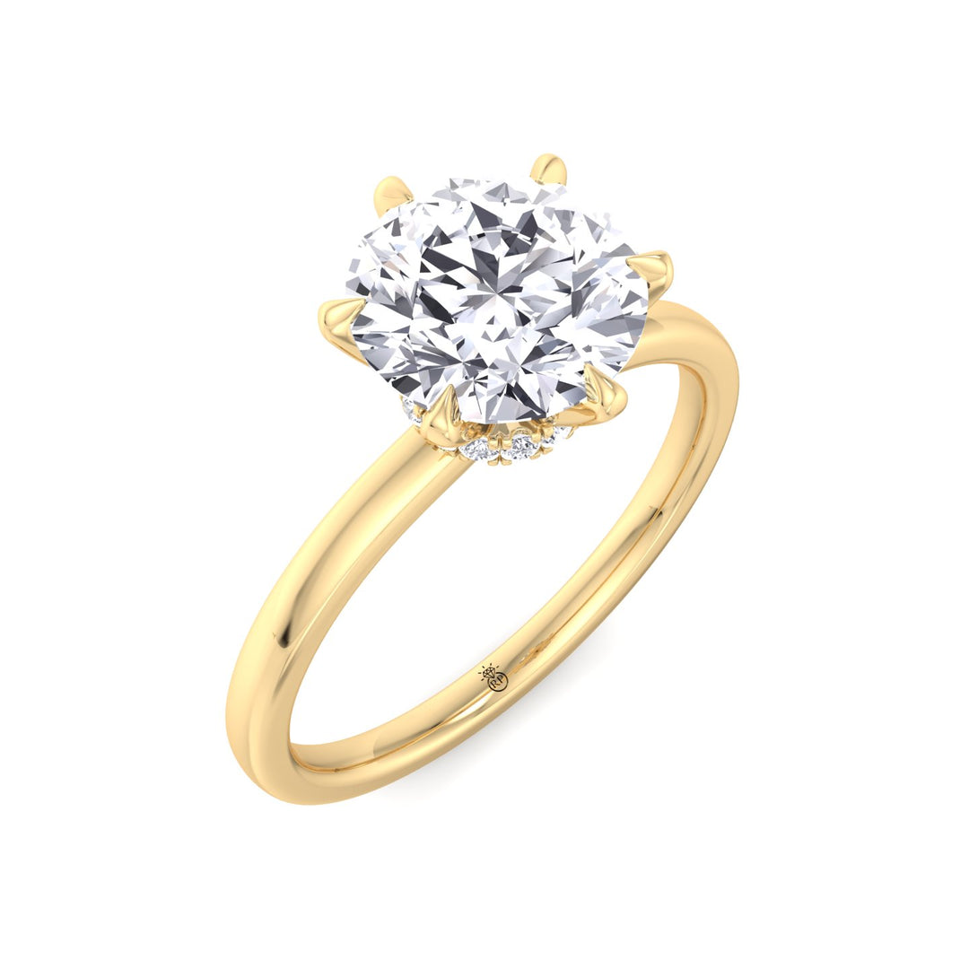 Round Cut Six Prong Solitaire Engagement Ring With Hidden Halo