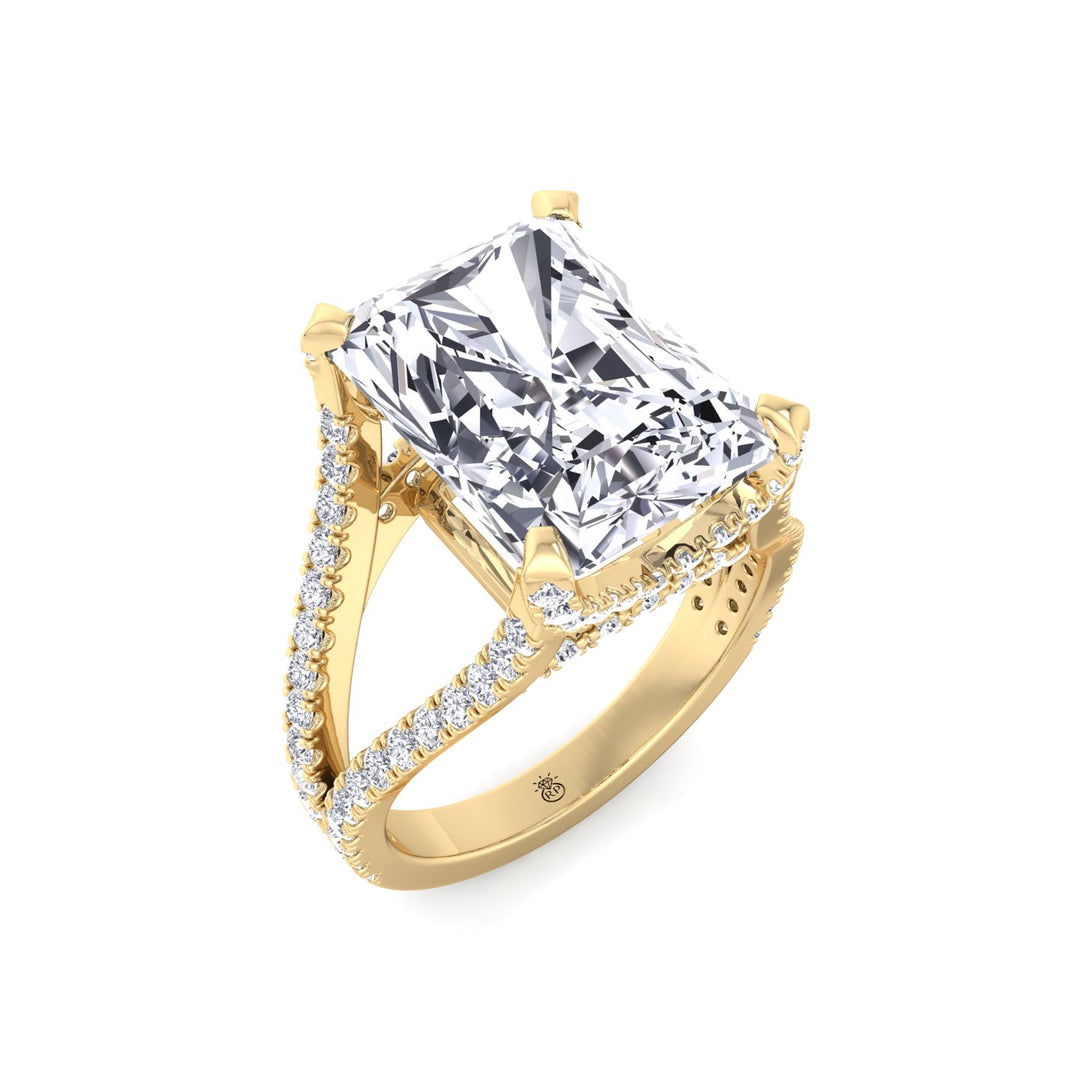 Radiant Cut Halo Engagement Ring with a Split Band