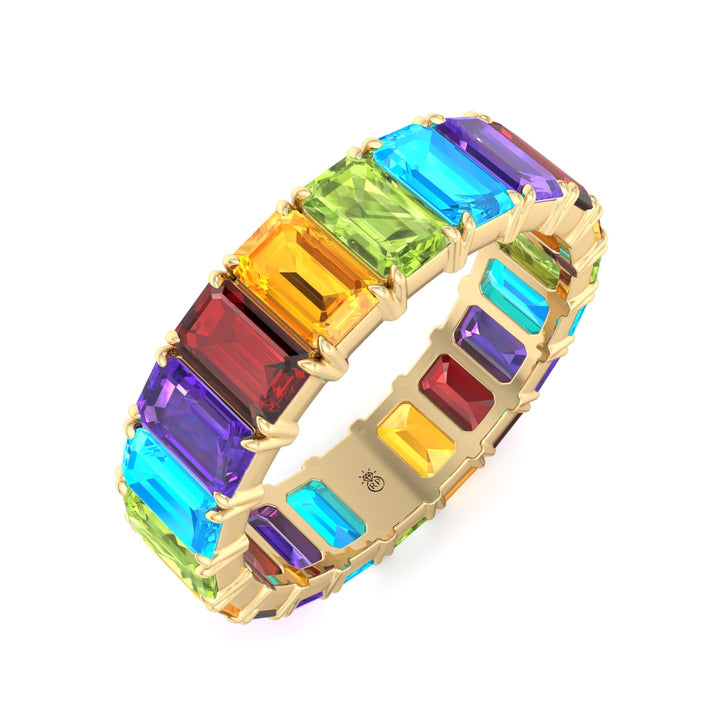 Multi Color Emerald Shape Eternity Band