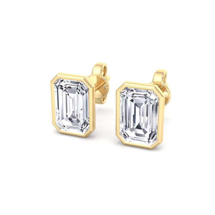 Bezel Set Emerald Shape Studs