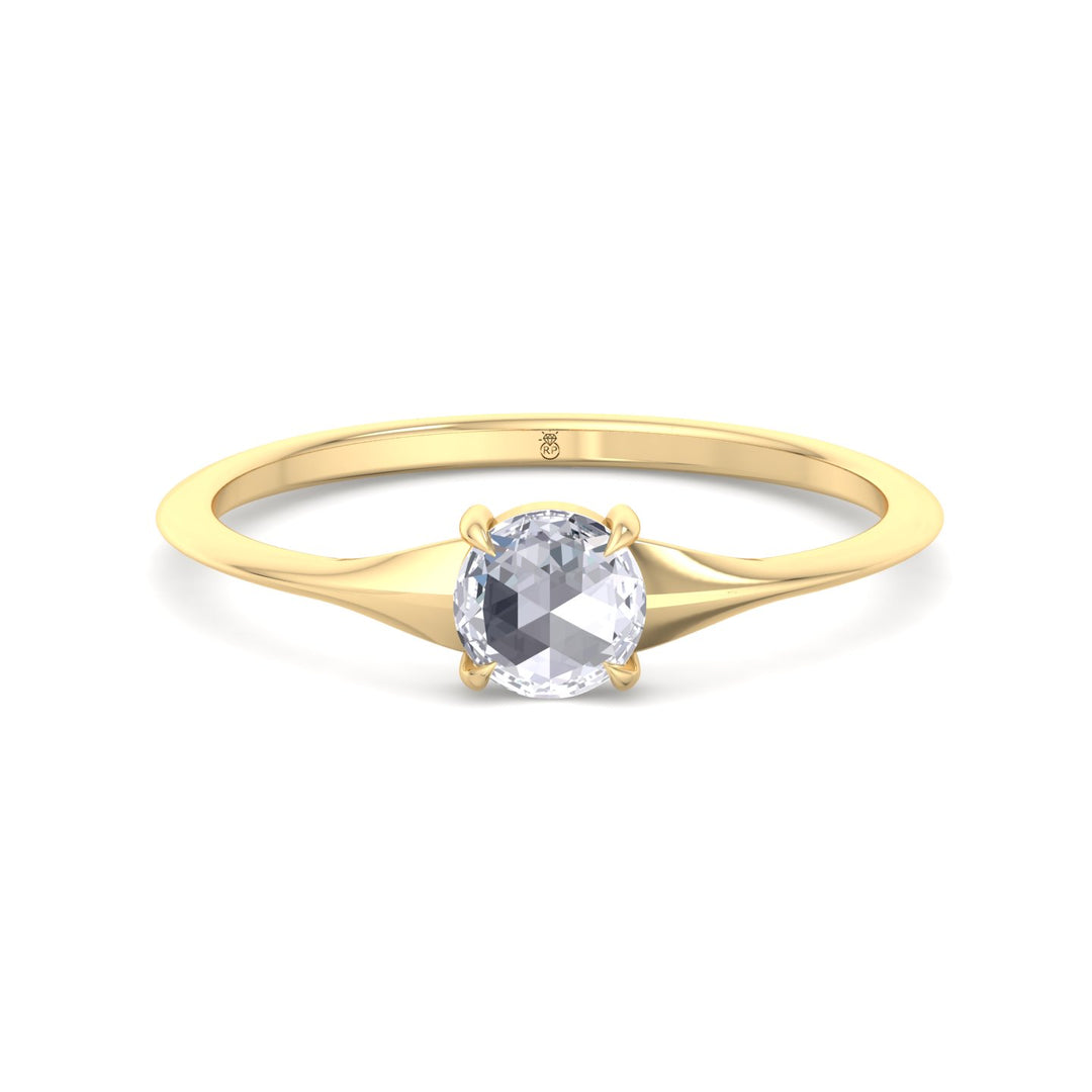 Rose Cut Round Shape Sword Edge Solitaire Engagement Ring