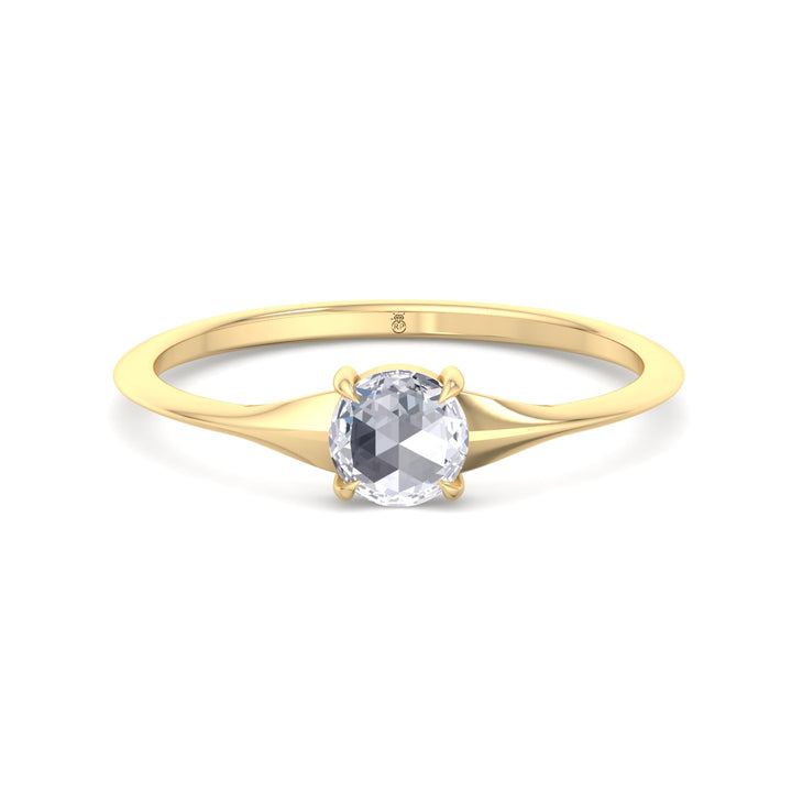 Rose Cut Round Shape Sword Edge Solitaire Engagement Ring