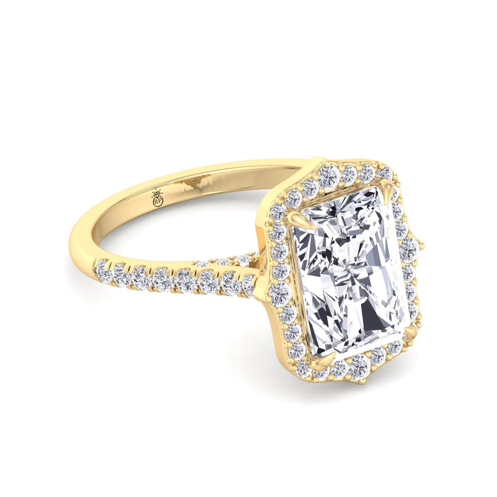 Radiant Cut Vintage Style Engagement Ring with Pave Band