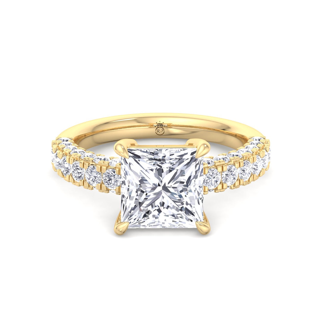 Princess Shape Engagement Ring with a Halfway Pave Band