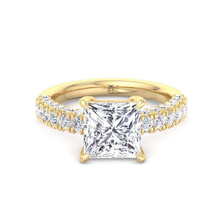 Princess Shape Engagement Ring with a Halfway Pave Band