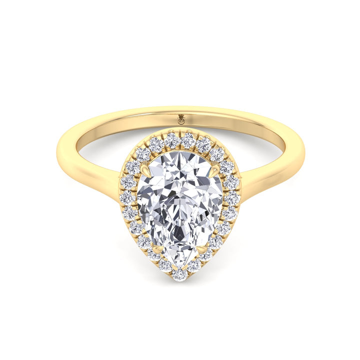 Pear Shape Engagement Ring with Halo Center and Plain Band
