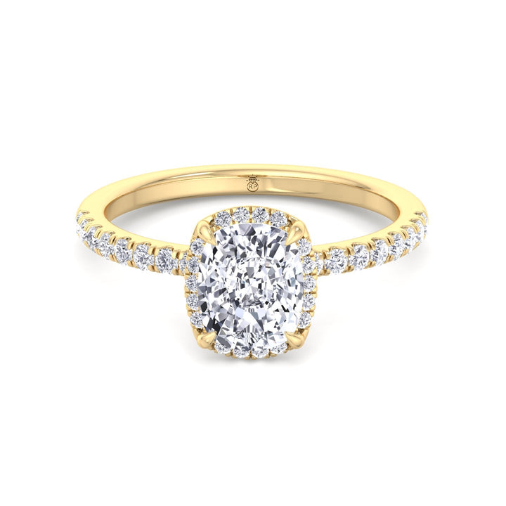 Elongated Cushion Cut Halo Engagement Ring with Pave Band