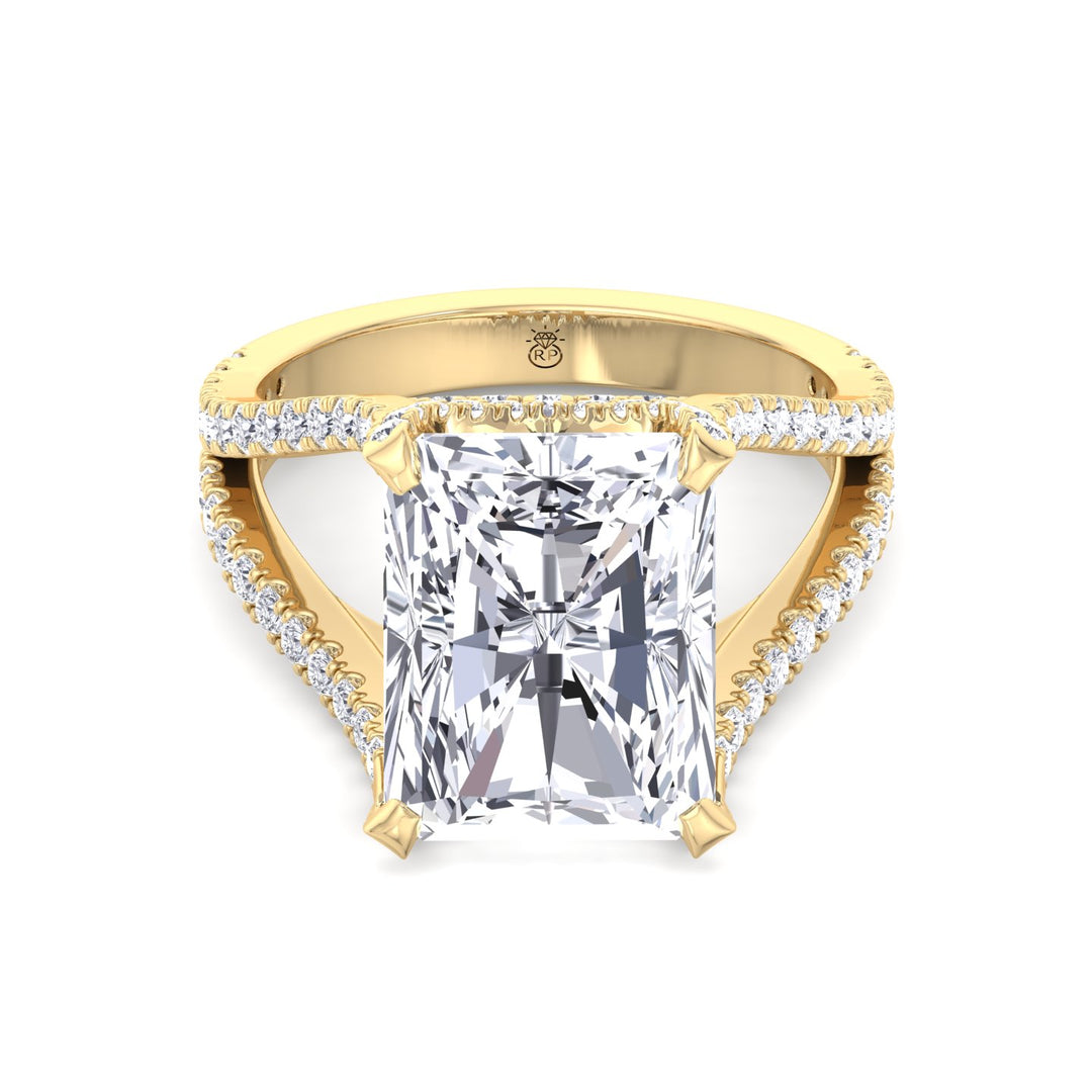 Radiant Cut Halo Engagement Ring with a Split Band