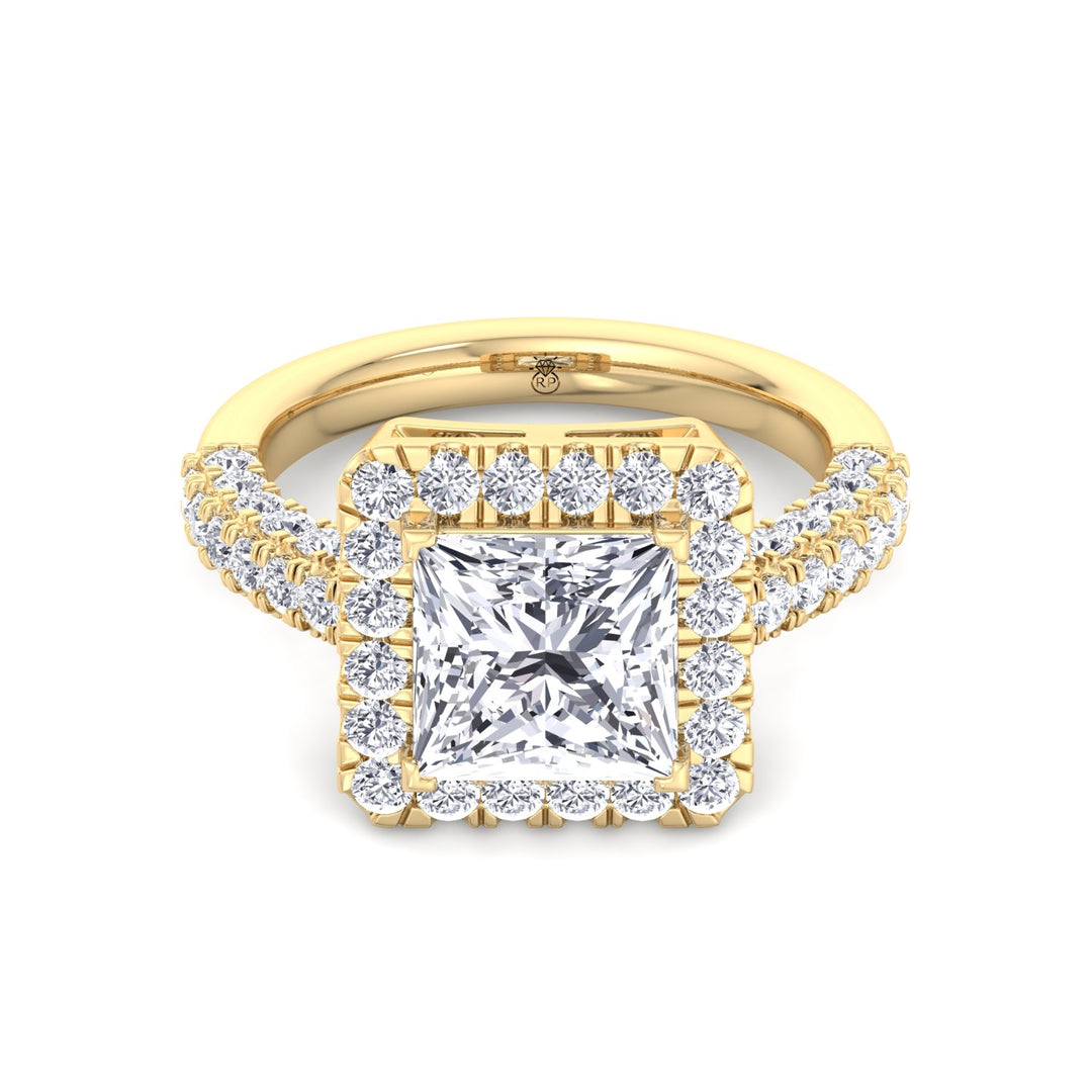 Princess Shape Halo Engagement Ring with Pave Band
