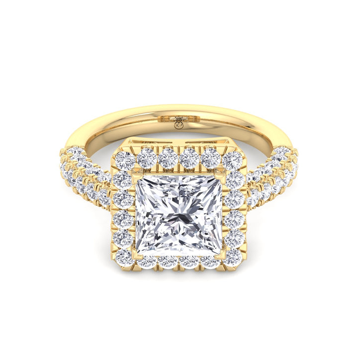 Princess Shape Halo Engagement Ring with Pave Band