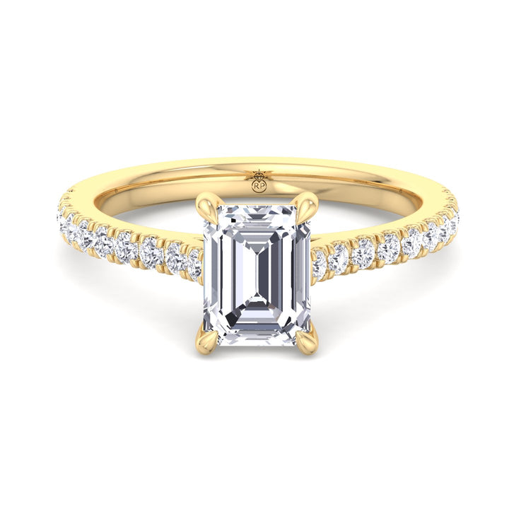 Emerald Shape Engagement Ring with Cathedral Style Pave Band