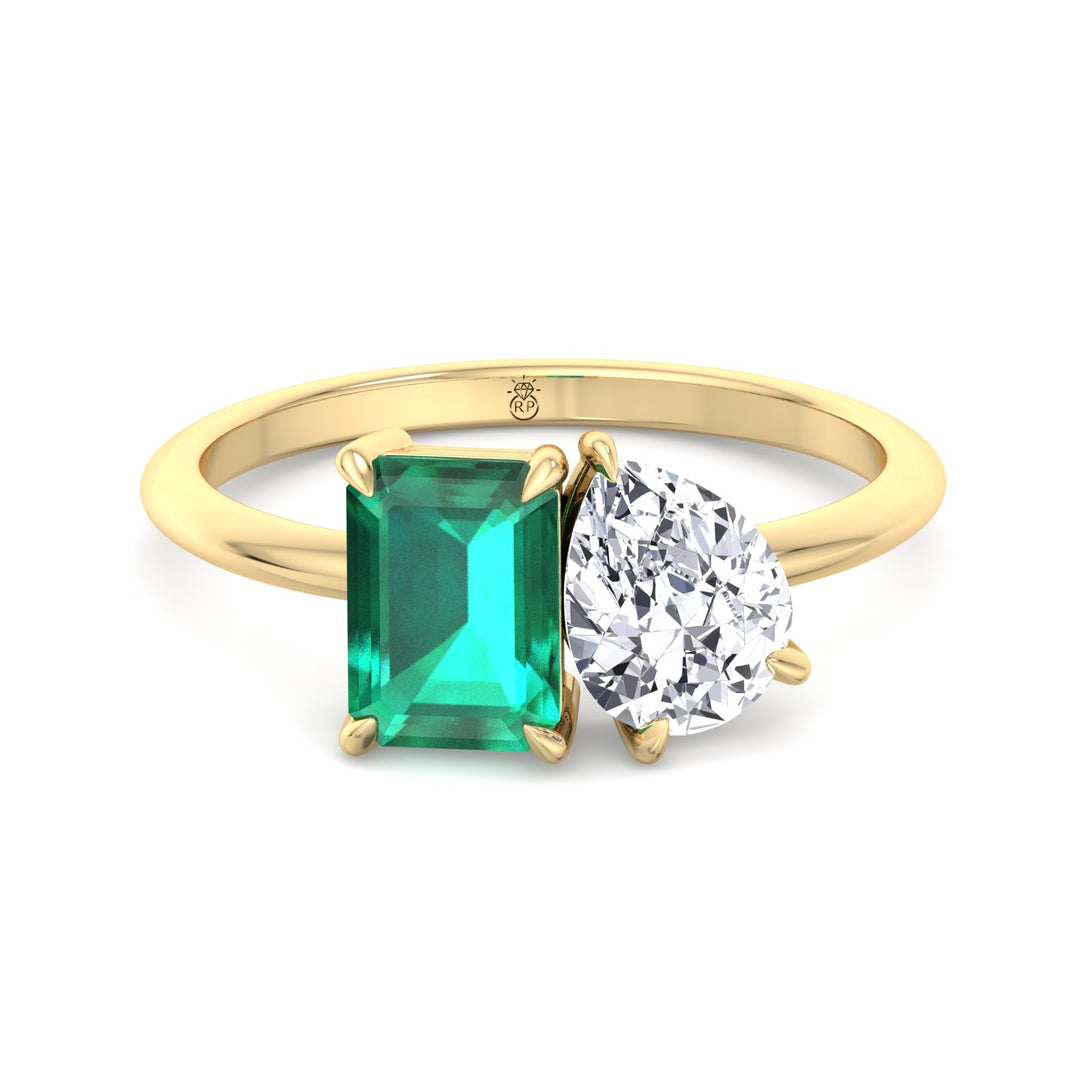 Toi et Moi Green Emerald &amp; Pear Shape Engagement Ring