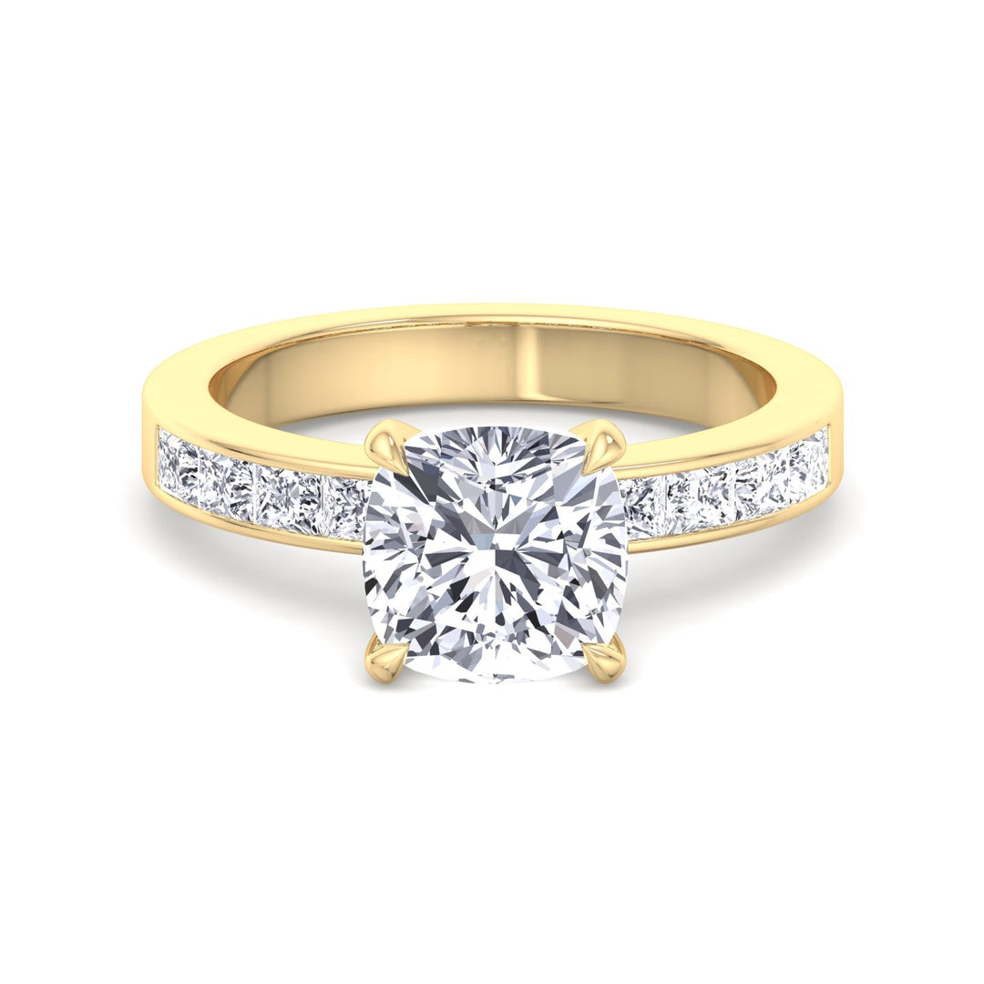 Cushion Cut Engagement Ring With Princess Cut Sidestones