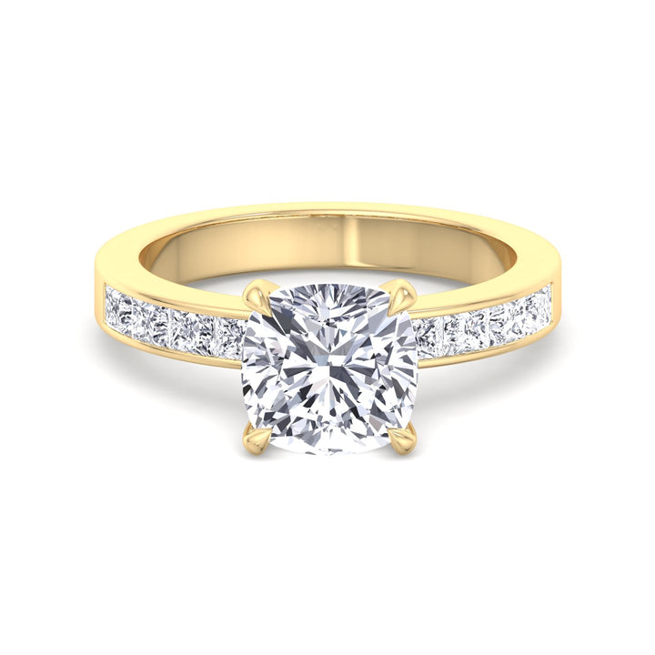 Cushion Cut Engagement Ring With Princess Cut Sidestones
