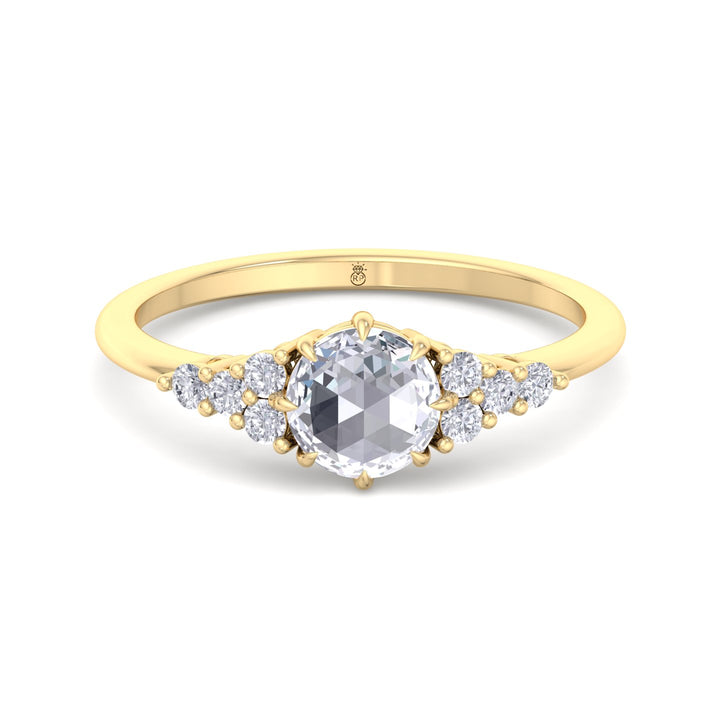 Rose Cut Round Shape Engagement Ring with Round Sidestones