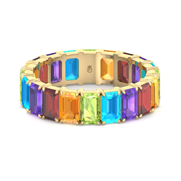 Multi Color Emerald Shape Eternity Band