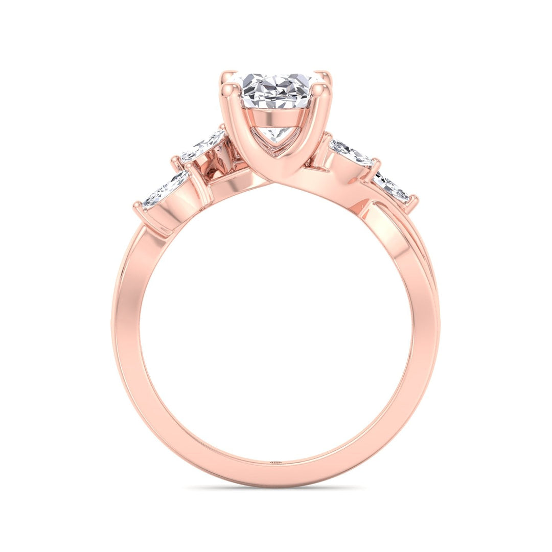 Oval Cut Twist Band Engagement Ring with Marquise Shape Sidestones