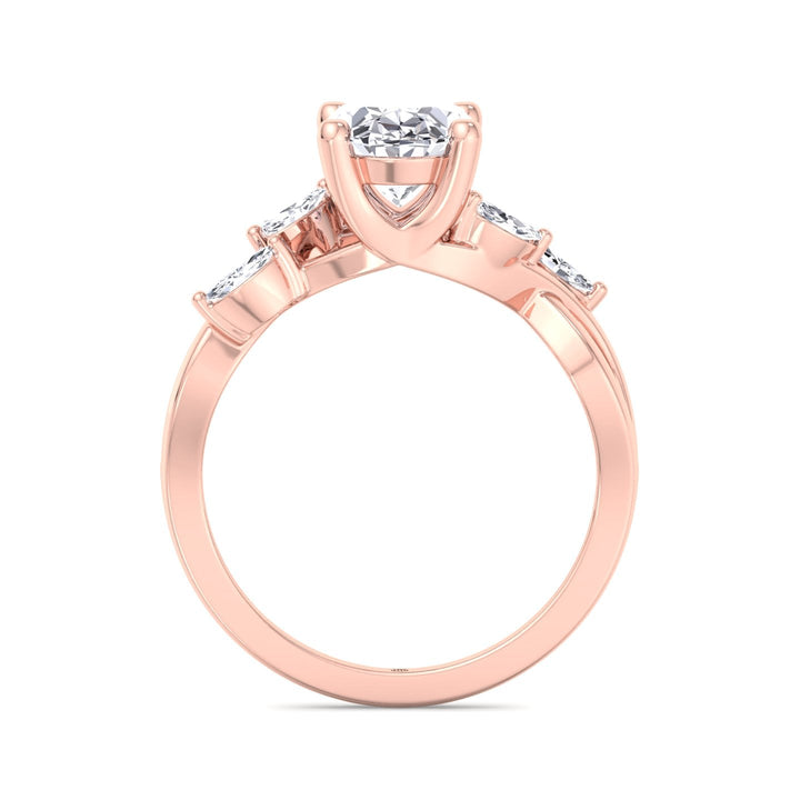 Oval Cut Twist Band Engagement Ring with Marquise Shape Sidestones
