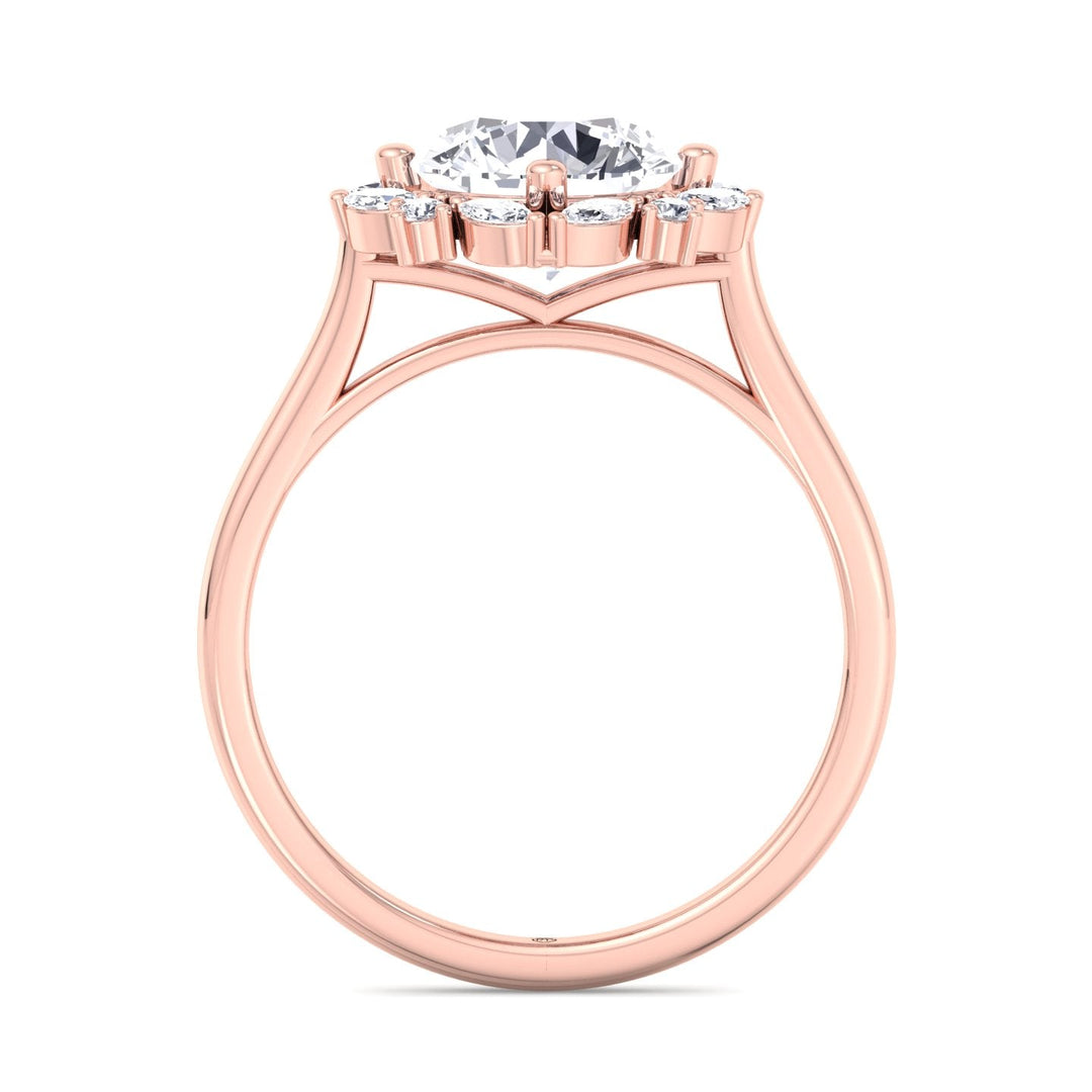Round Cut  Engagement Ring with Round Cut Halo and Milligrain in Two-Toned Band